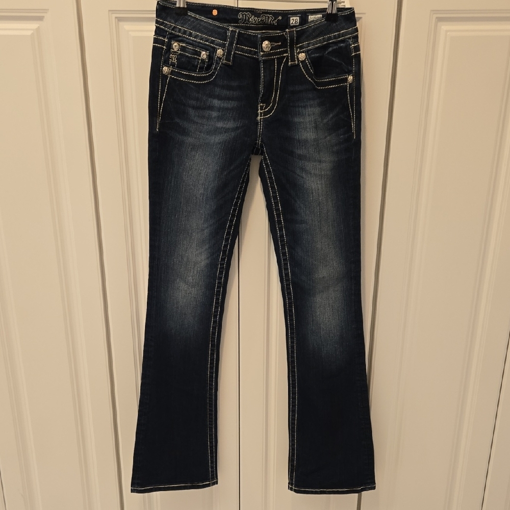 Miss Me Dark Indigo Boot Cut Jeans with Contrast Stitching